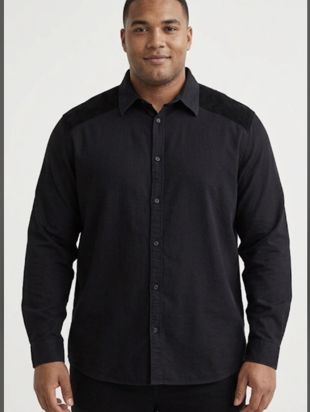 H&M Navy With Black Details Long-Sleeve Casual Dress Shirt